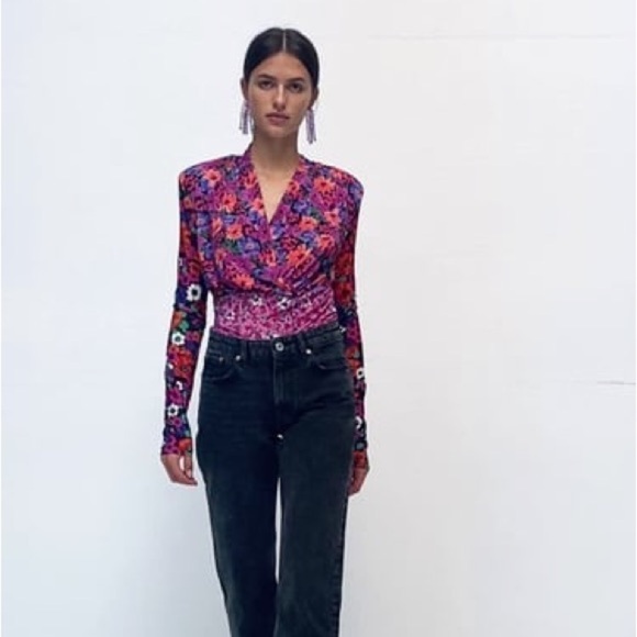 ZARA Printed Floral Shoulder Pad Top size XS - Picture 3 of 9